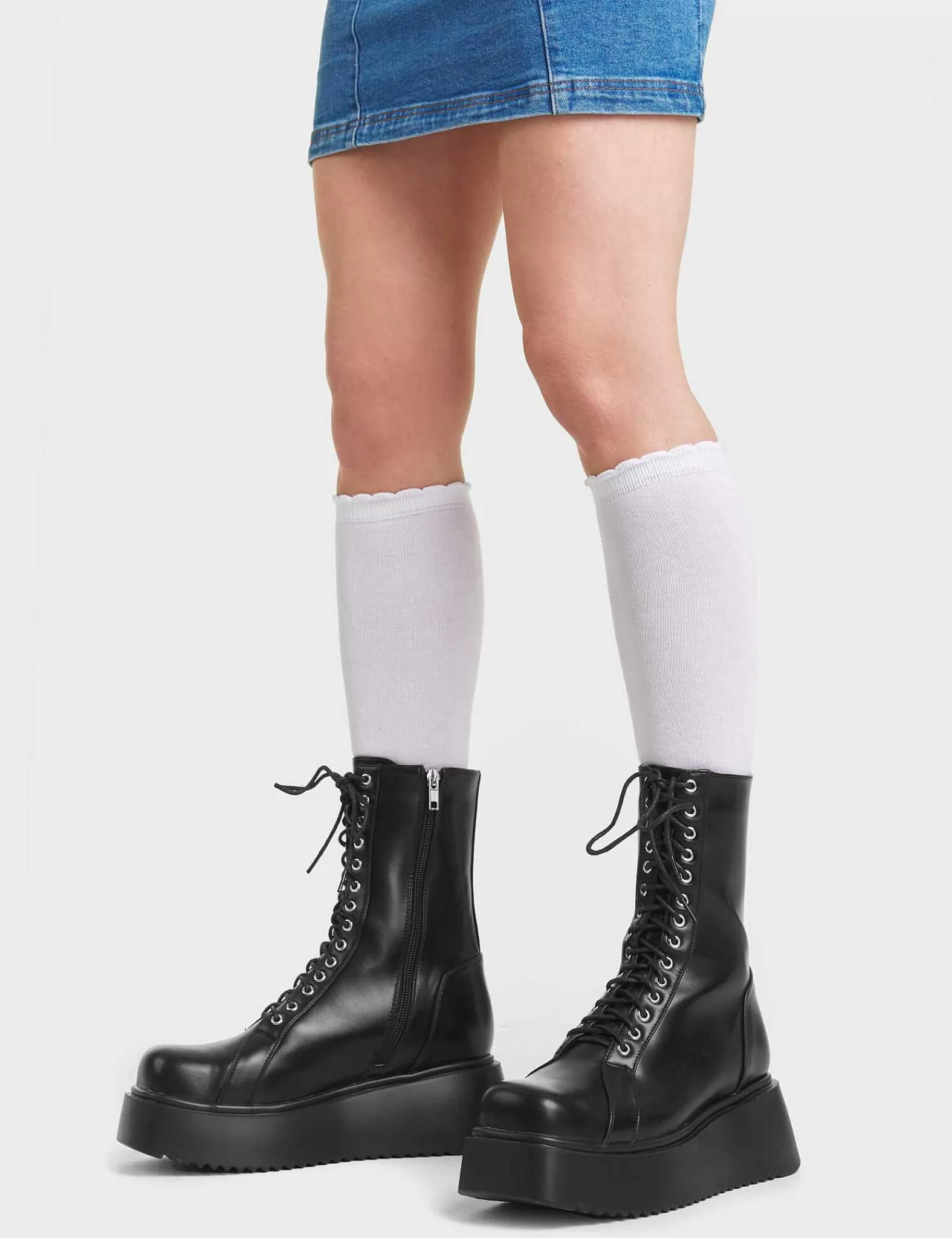 Lamoda Ankle>Play That Punk Chunky Ankle Boots In Black. Chunky Ankle Boots With Black Laces With Silver Eyelets.